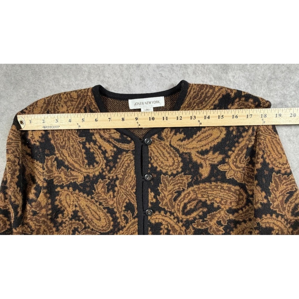 Jones New York Vintage Womens Medium Cardigan Lambswool Brown Black Paisley - Picture 8 of 10